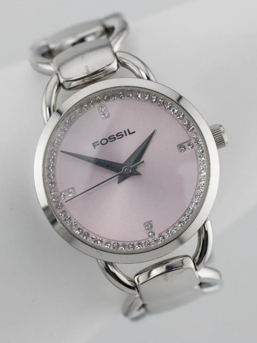 FOSSIL ES-1936 Pink Dial Crystal Quartz Analog Women's Watch New Battery